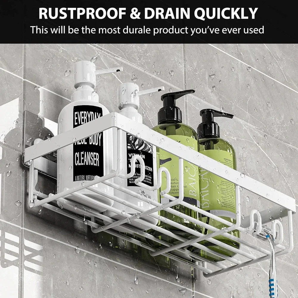 Moforoco Shower Caddy Shelf Organizer Rack, Self Adhesive White Basketsf